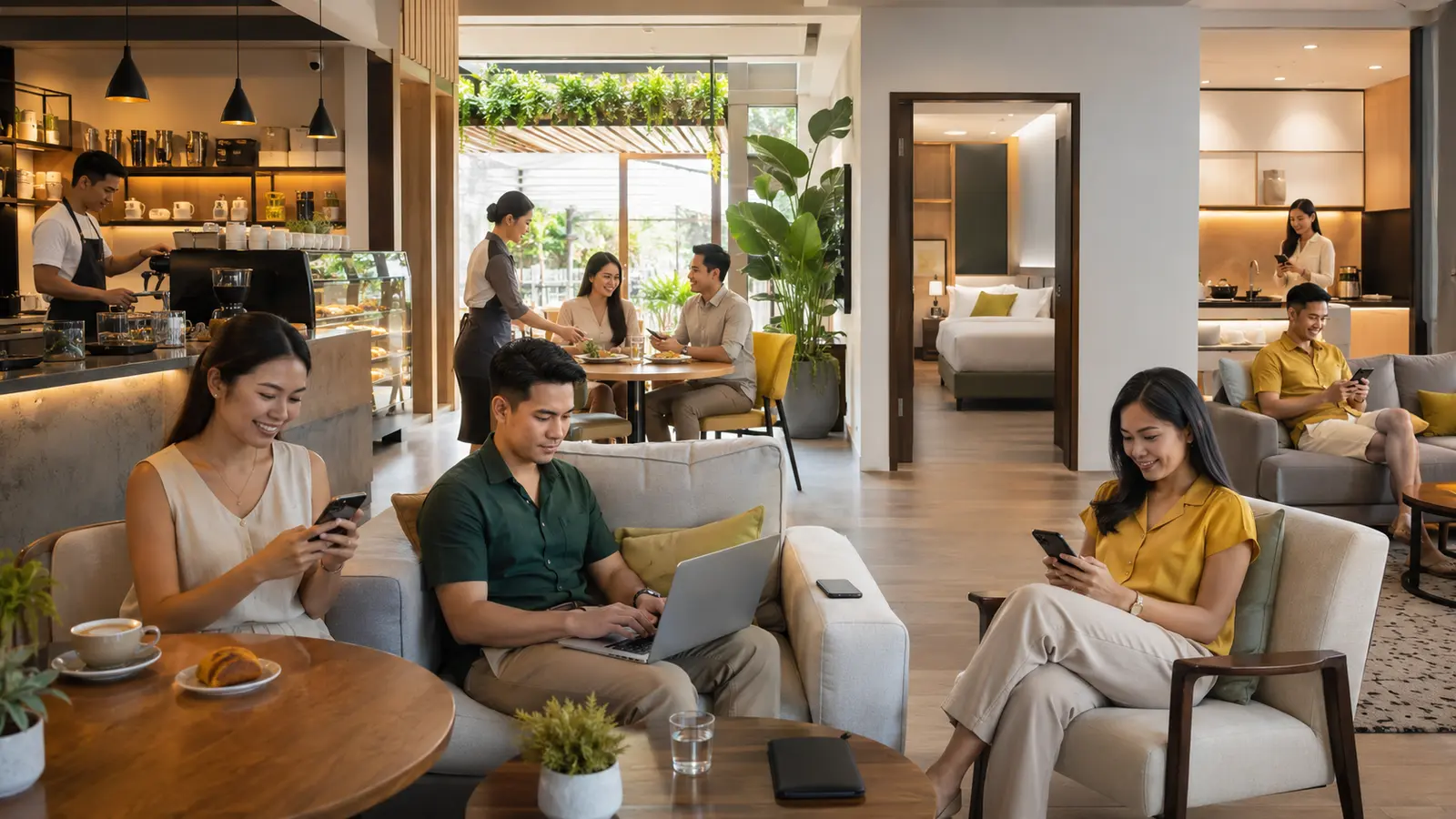 ผู้ใช้งานอินเทอร์เน็ตในร้านกาแฟ ร้านอาหาร โรงแรม และอพาร์ตเมนต์